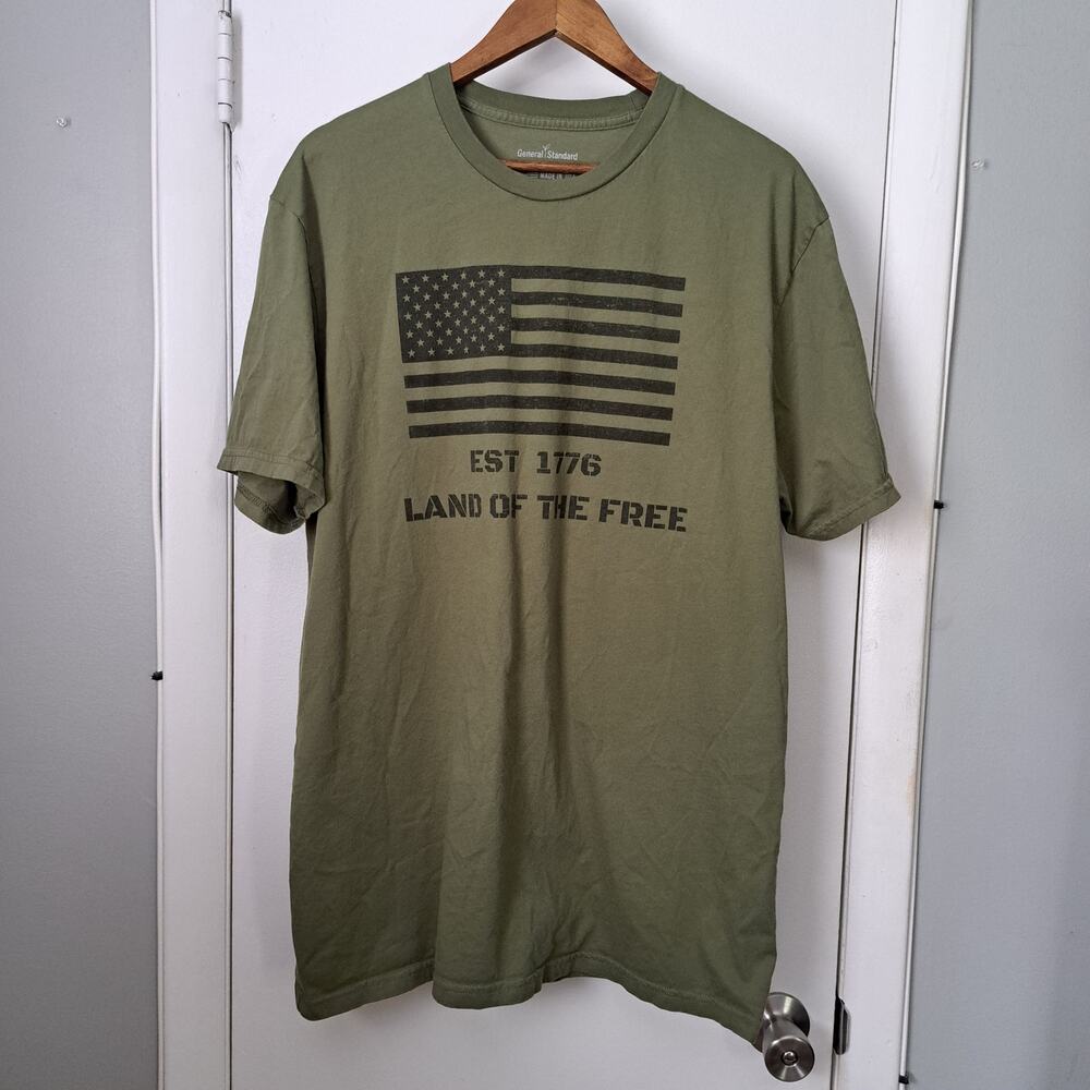 General Standard Land of the Free Military Green XL 100% Cotton T-Shirt